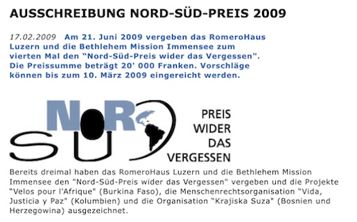 AUSSCHREIBUNG NORD-SÜD-PREIS 2009